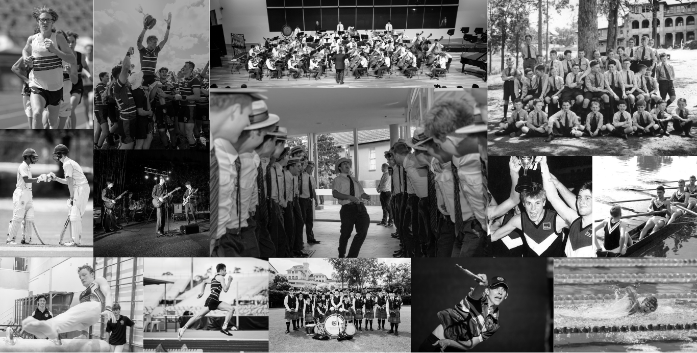 Collection of black and white images depicting BBC students participating in a range of co-curricular activities.